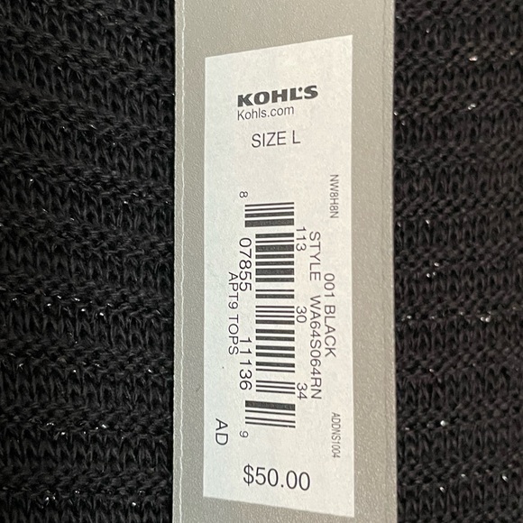 Black Short Sleeve Black Sparkle Blouse Cold Shoulder Reveal Apt 9 Large NWT - Picture 4 of 6